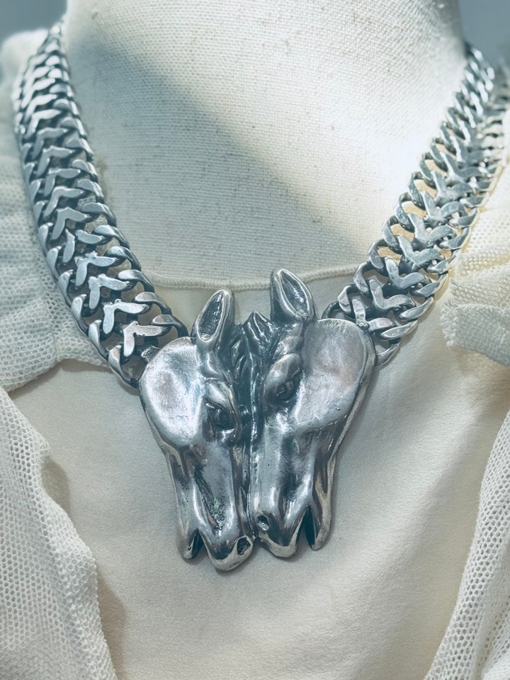 Sterling Silver Two Horse Choker