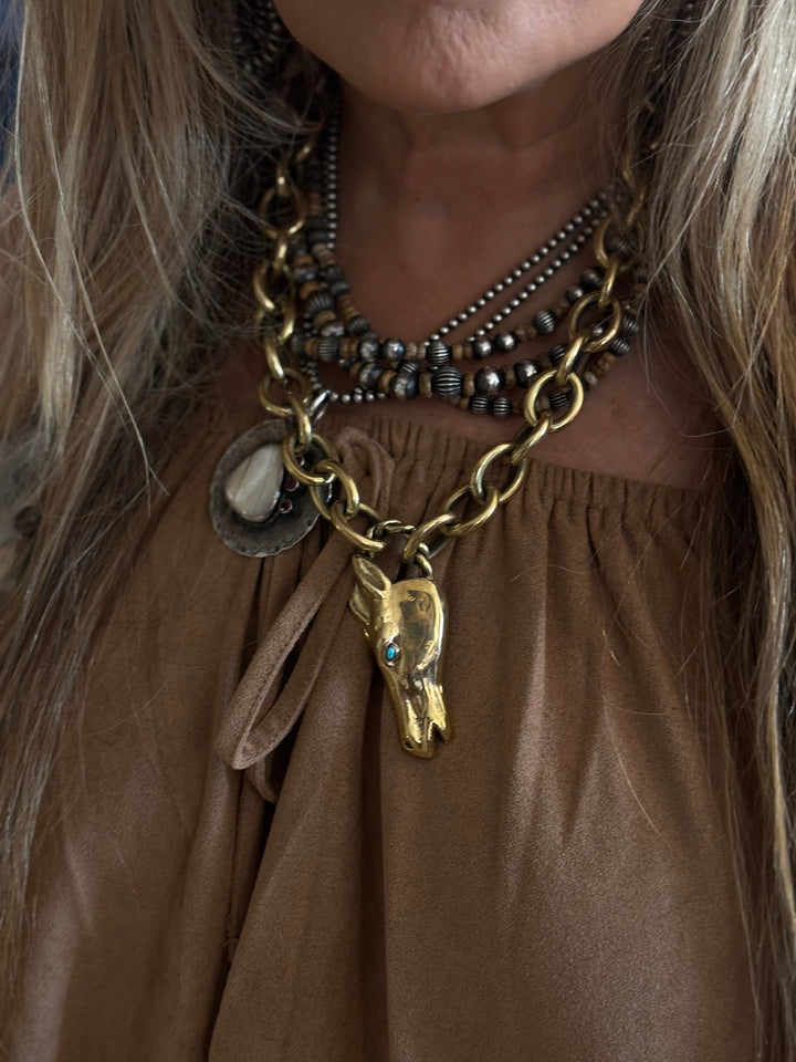 Heavy Bronze & Turquoise Necklace