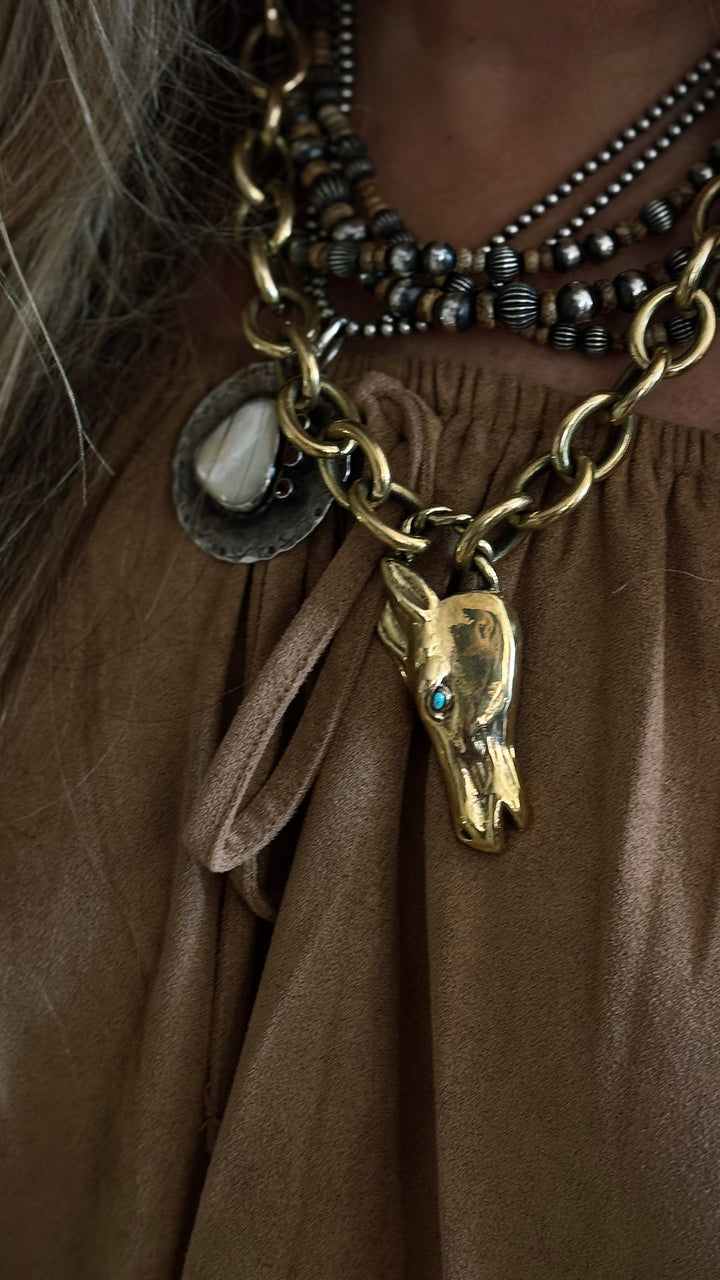 Heavy Bronze & Turquoise Necklace