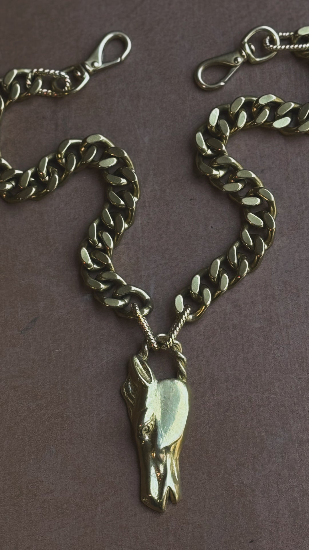 Bronze Horse Head Necklace Curb Chain