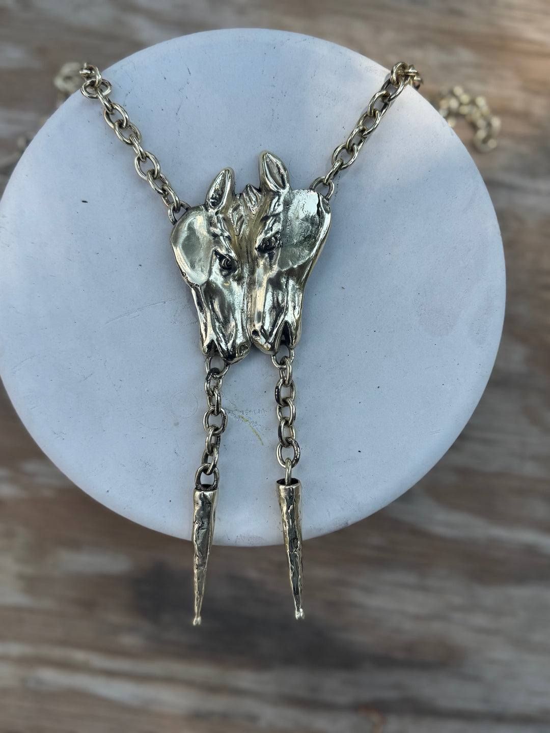 Bronze Two Horse Bolo Necklace