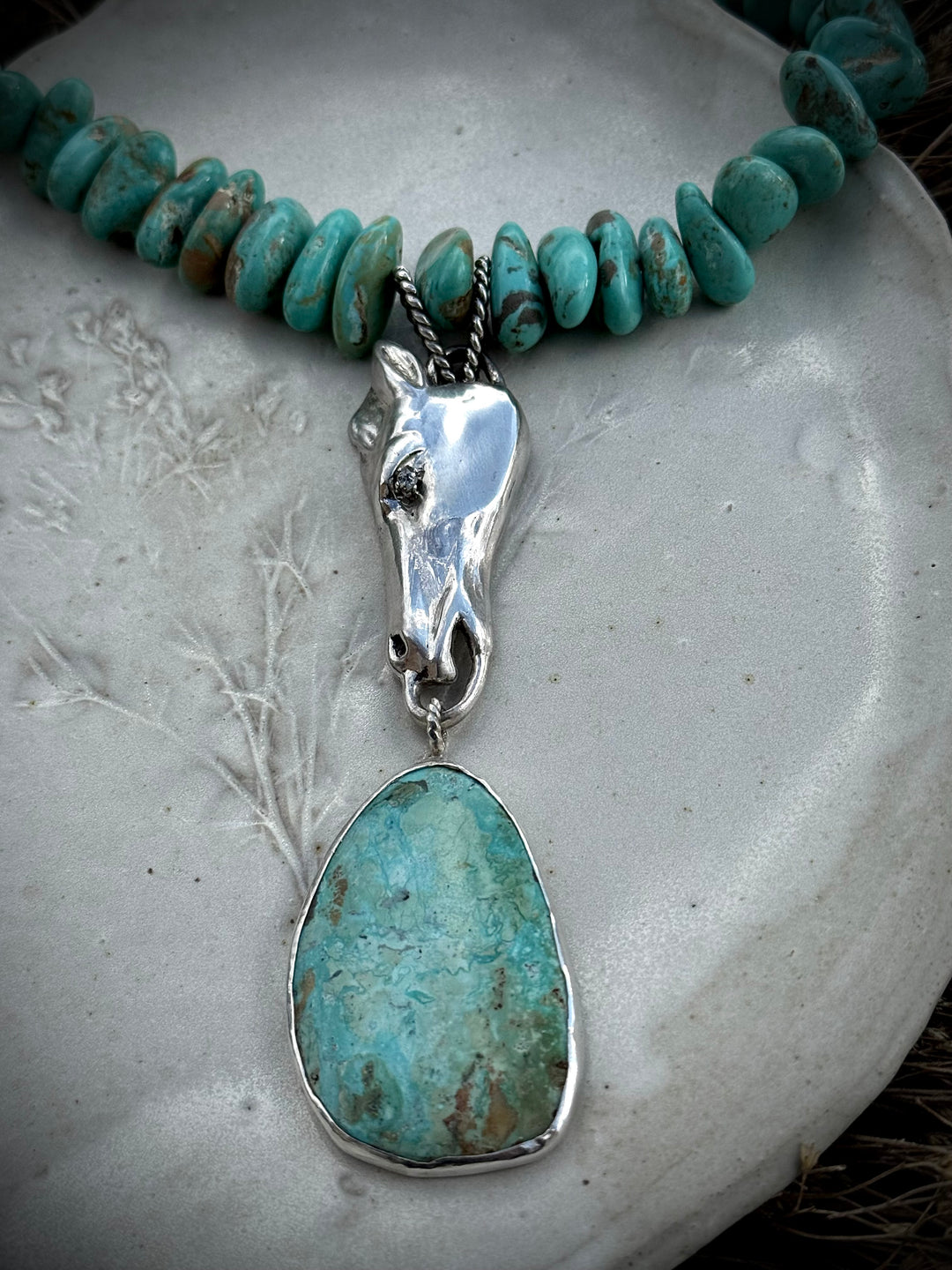 Turquoise & Diamond Horse Necklace