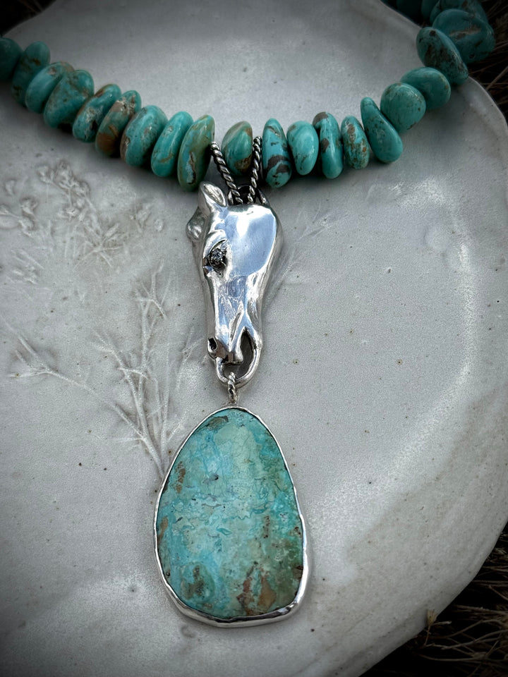 Turquoise & Diamond Horse Necklace