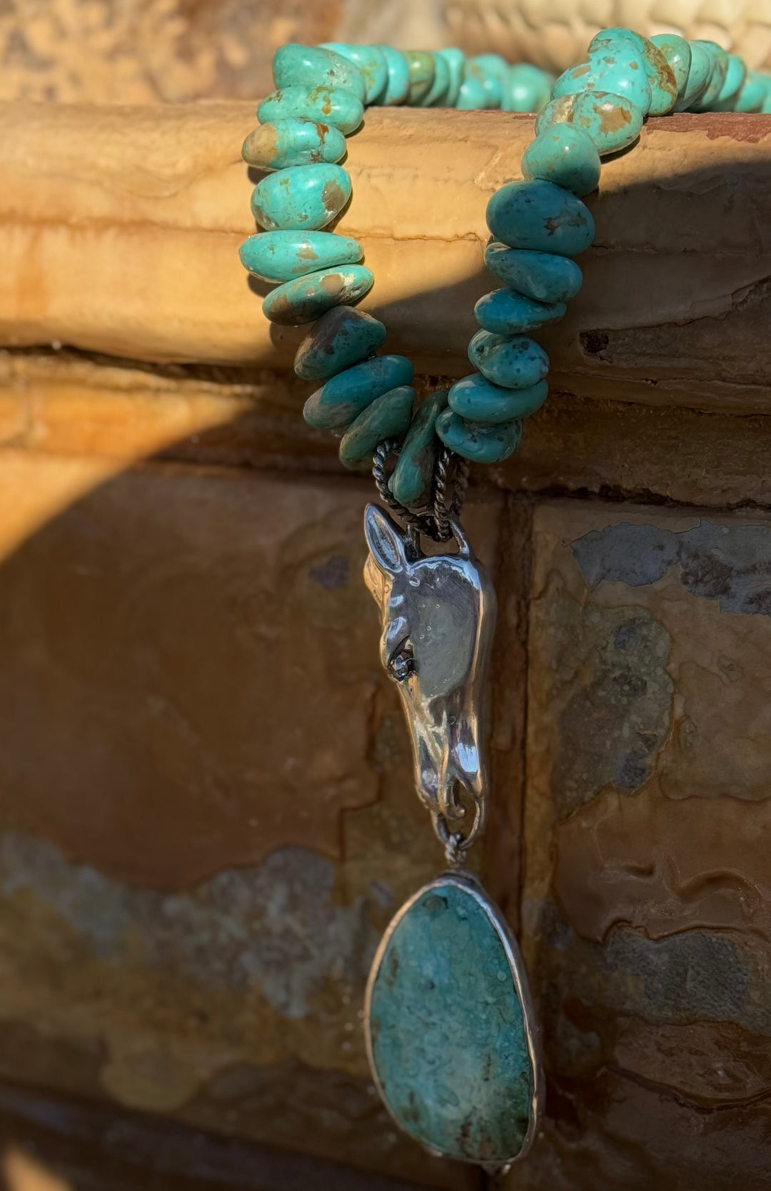 Turquoise & Diamond Horse Necklace