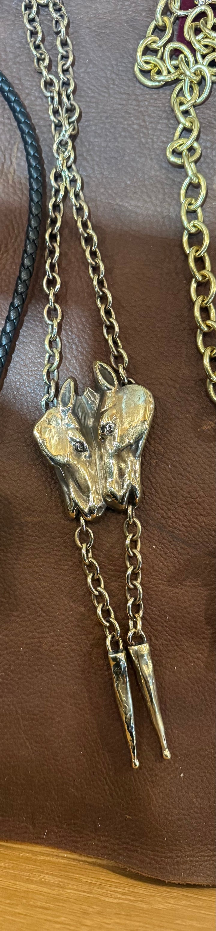 Bronze Two Horse Bolo Necklace