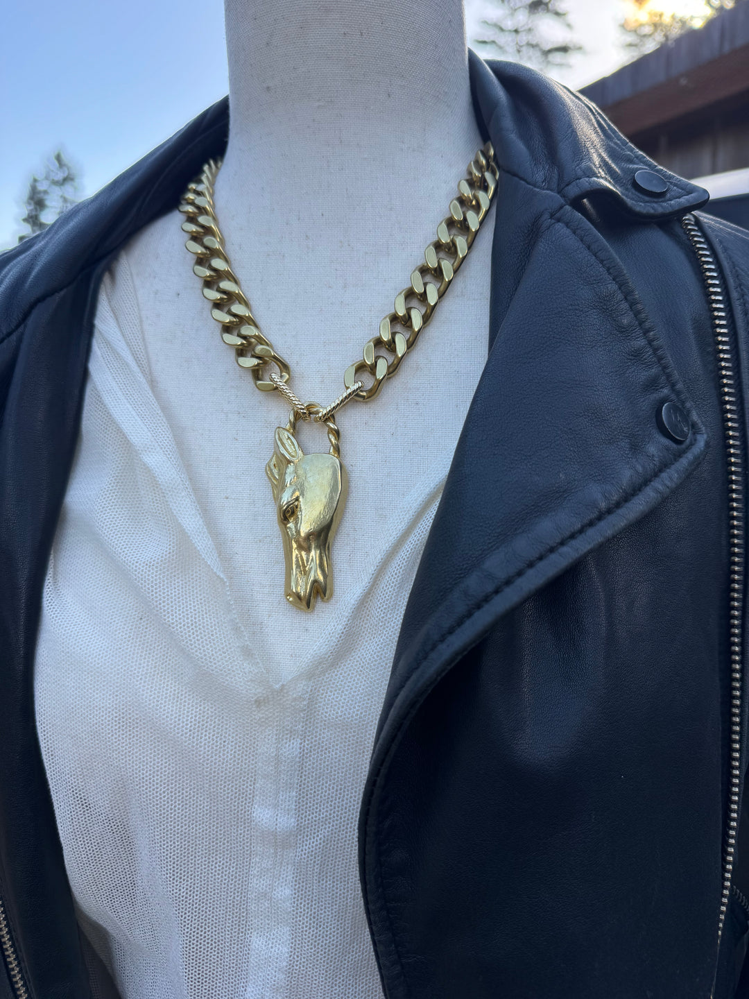 Bronze Horse Head Necklace Curb Chain