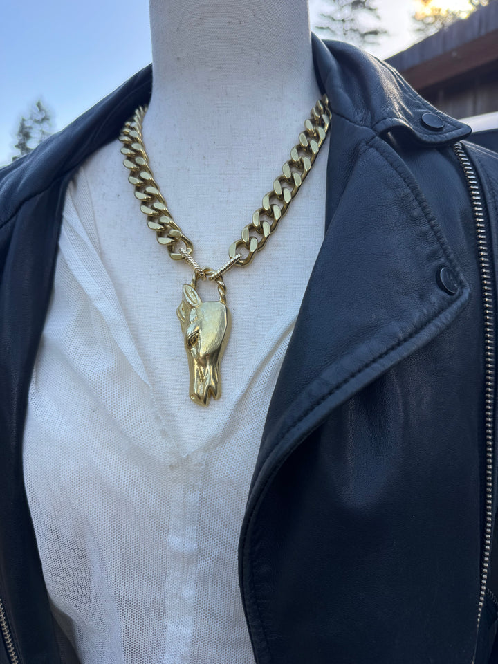 Bronze Horse Head Necklace Curb Chain