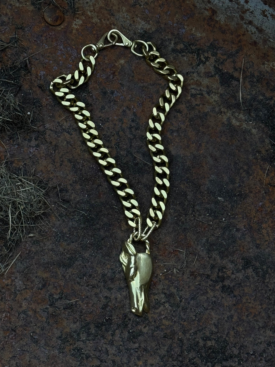 Bronze Horse Head Necklace Curb Chain